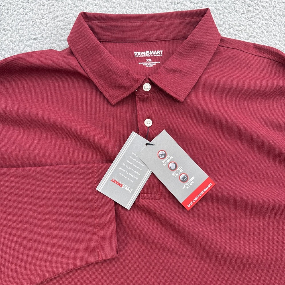travelSMART Polo Golf Shirt Mens XXL 2XL Red L/S Cotton Blend Roundtree & Yorke